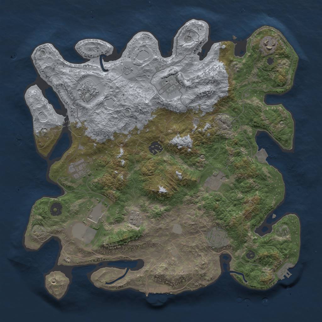 Rust Map: Procedural Map, Size: 3700, Seed: 36061853, 17 Monuments