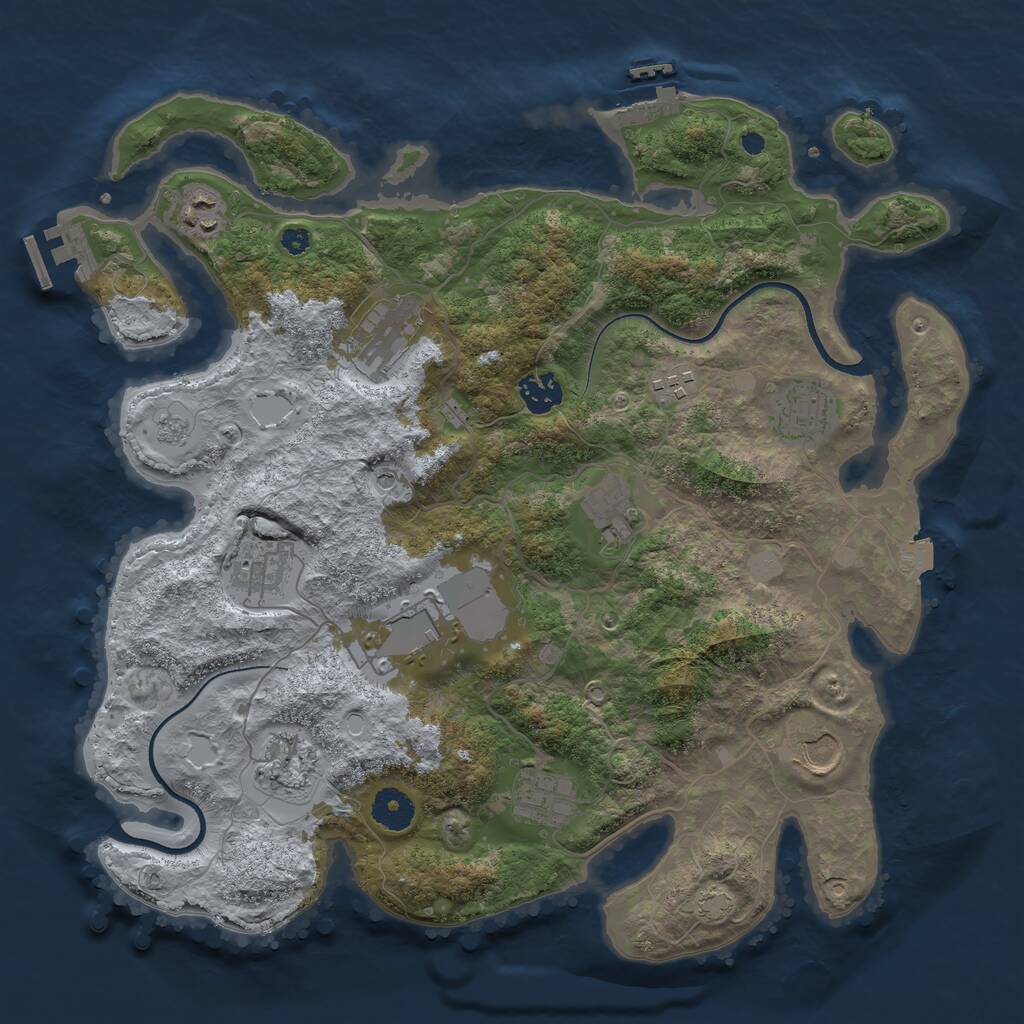 Rust Map: Procedural Map, Size: 3700, Seed: 692276754, 17 Monuments