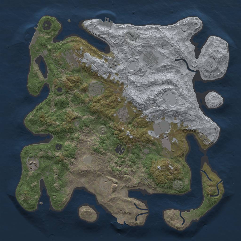 Rust Map: Procedural Map, Size: 3800, Seed: 63253933, 17 Monuments