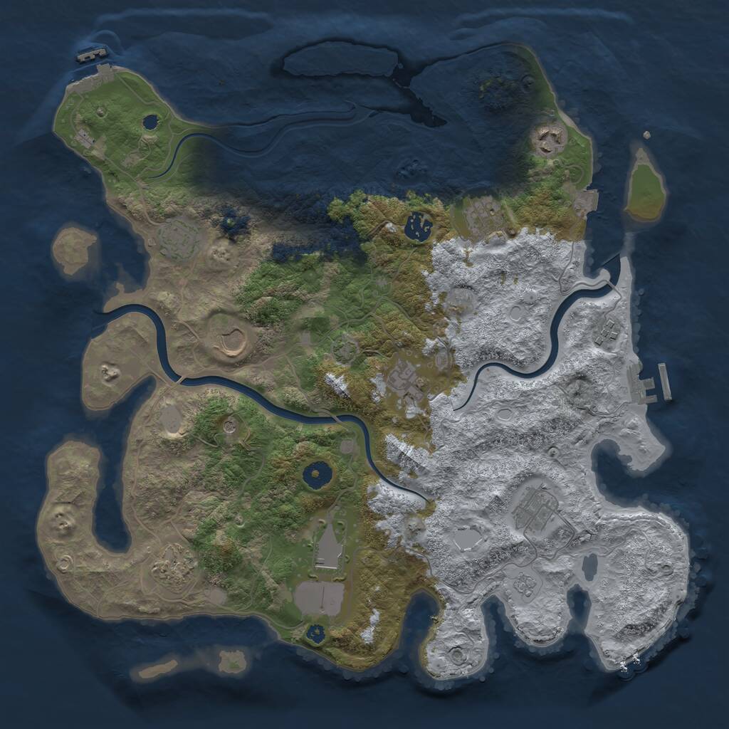 Rust Map: Procedural Map, Size: 3950, Seed: 19601253, 16 Monuments