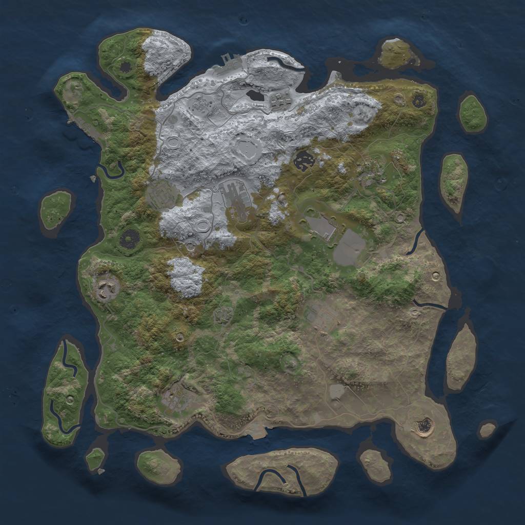 Rust Map: Procedural Map, Size: 3950, Seed: 253500897, 18 Monuments