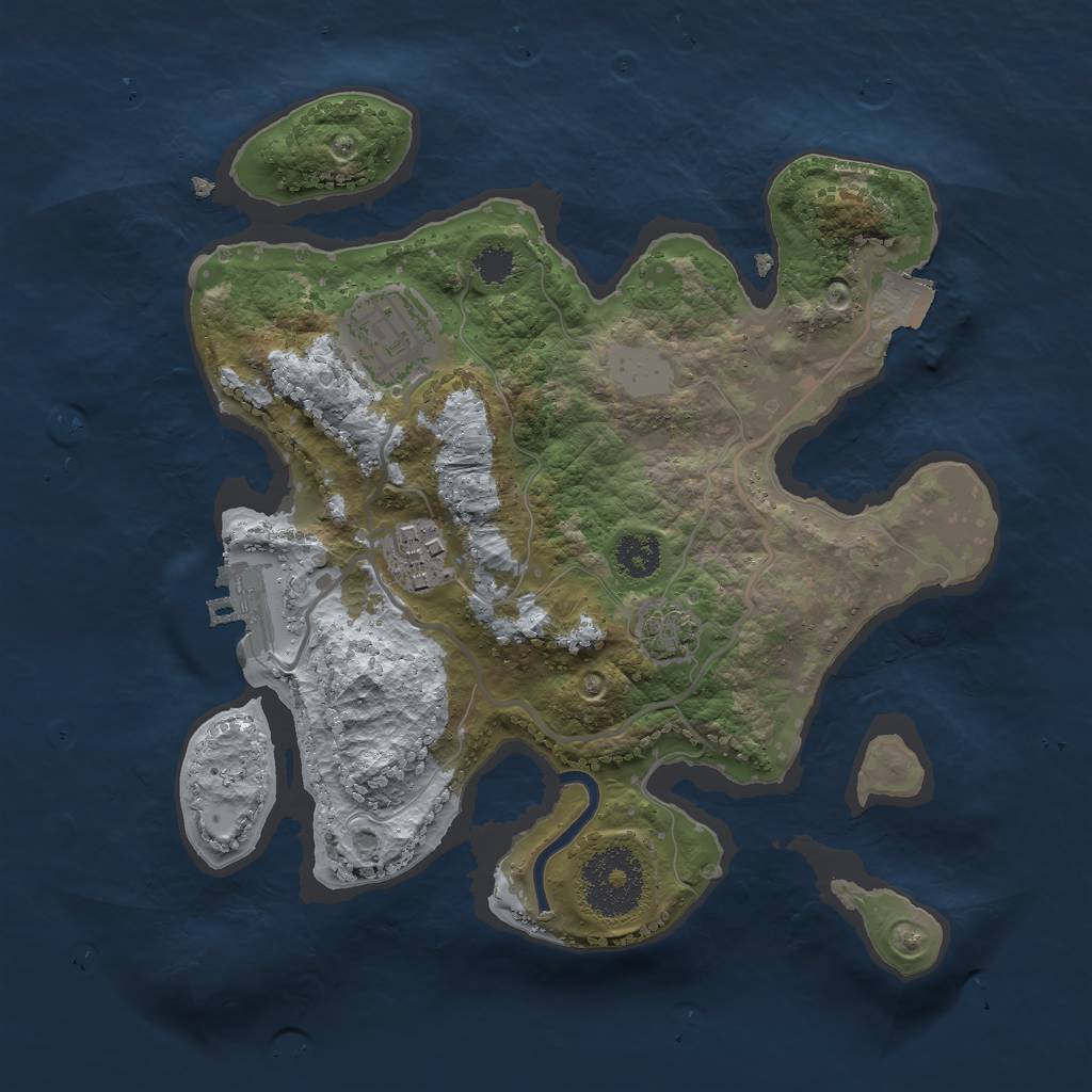 Rust Map: Procedural Map, Size: 2500, Seed: 844472789, 7 Monuments