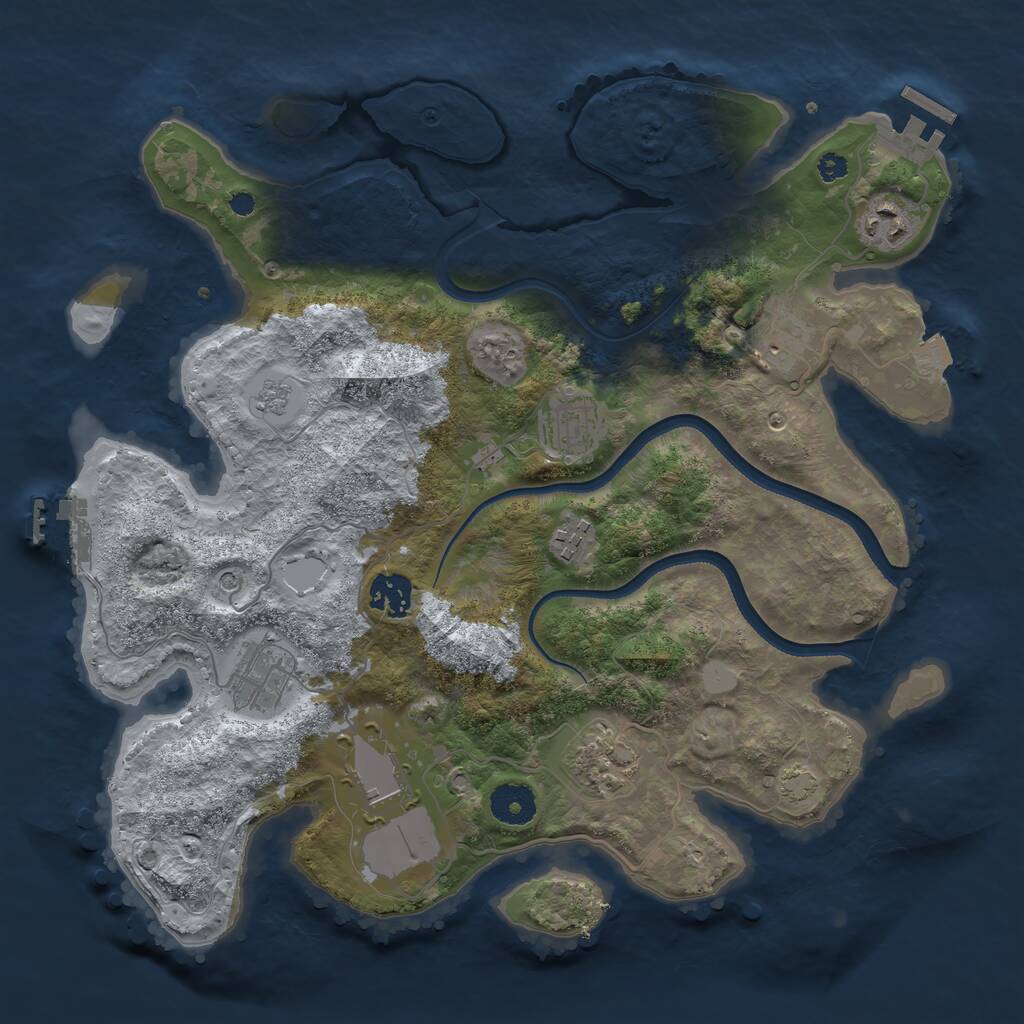 Rust Map: Procedural Map, Size: 3500, Seed: 2070570255, 14 Monuments