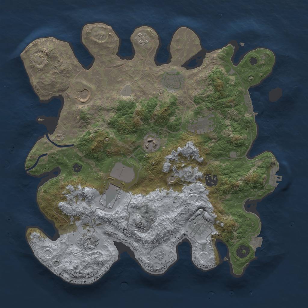 Rust Map: Procedural Map, Size: 3500, Seed: 827299084, 17 Monuments