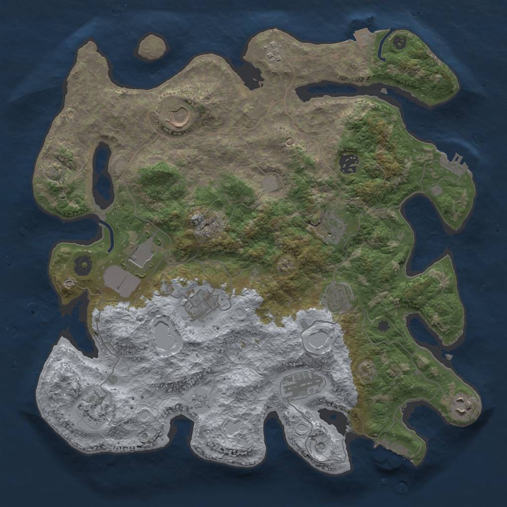 Rust Map: Procedural Map, Size: 3800, Seed: 55954072, 18 Monuments