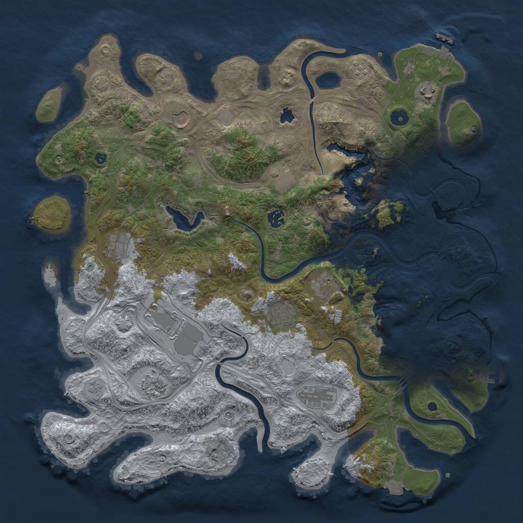 Rust Map: Procedural Map, Size: 4500, Seed: 1332802360, 17 Monuments