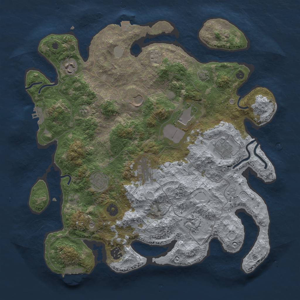 Rust Map: Procedural Map, Size: 3800, Seed: 444381545, 17 Monuments