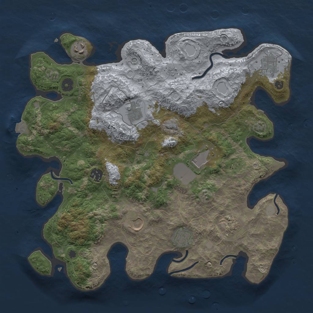 Rust Map: Procedural Map, Size: 3684, Seed: 1, 14 Monuments