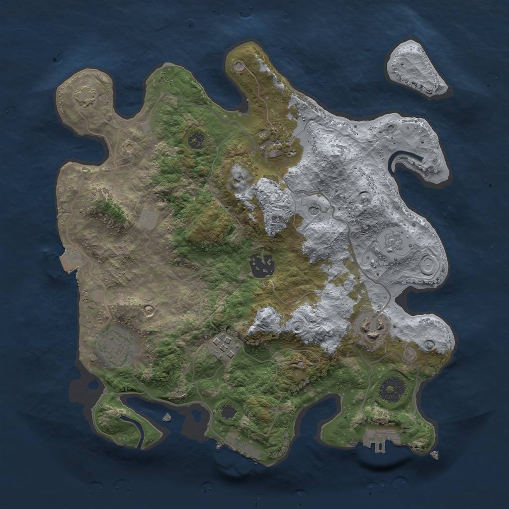 Rust Map: Procedural Map, Size: 3000, Seed: 654647, 13 Monuments