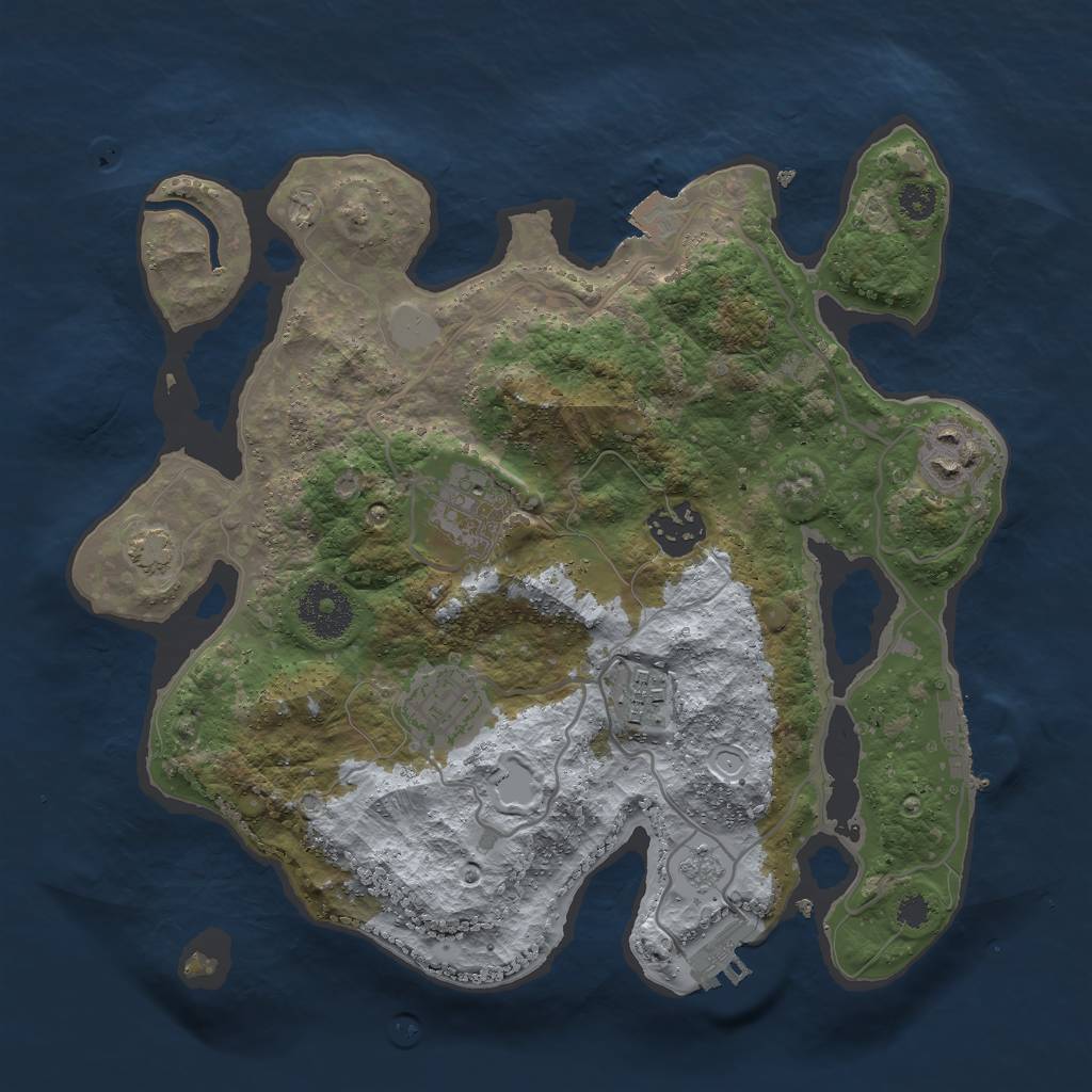 Rust Map: Procedural Map, Size: 3000, Seed: 83343, 12 Monuments