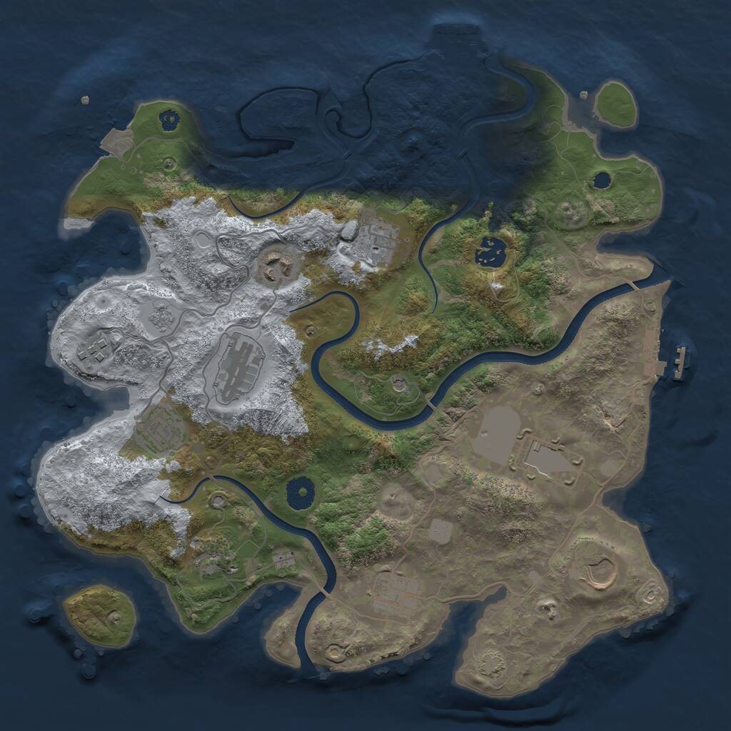 Rust Map: Procedural Map, Size: 3500, Seed: 666226129, 16 Monuments