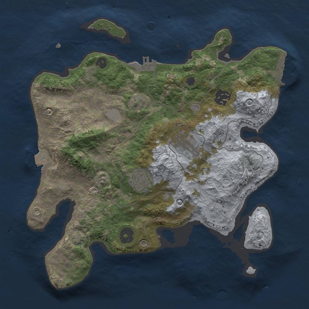 Rust Map: Procedural Map, Size: 3000, Seed: 11607, 10 Monuments