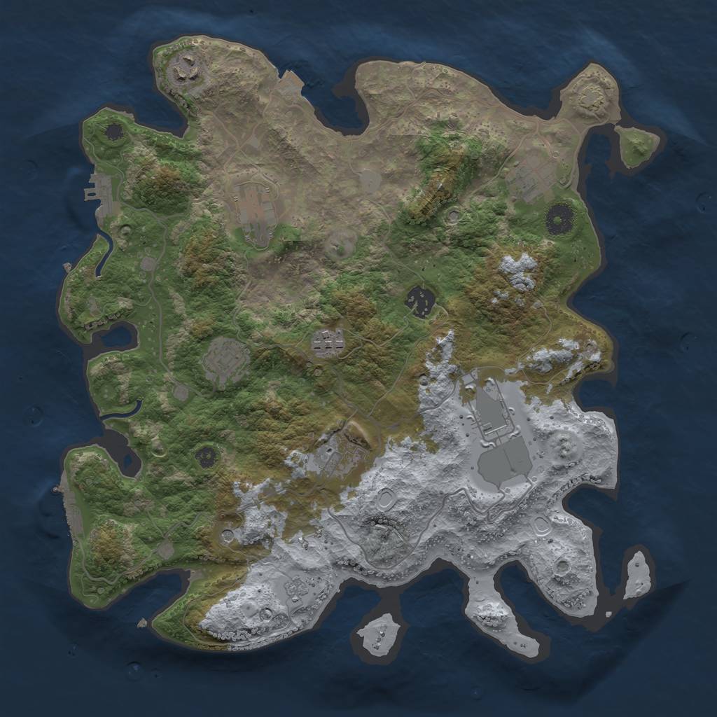 Rust Map: Procedural Map, Size: 3600, Seed: 397302197, 16 Monuments