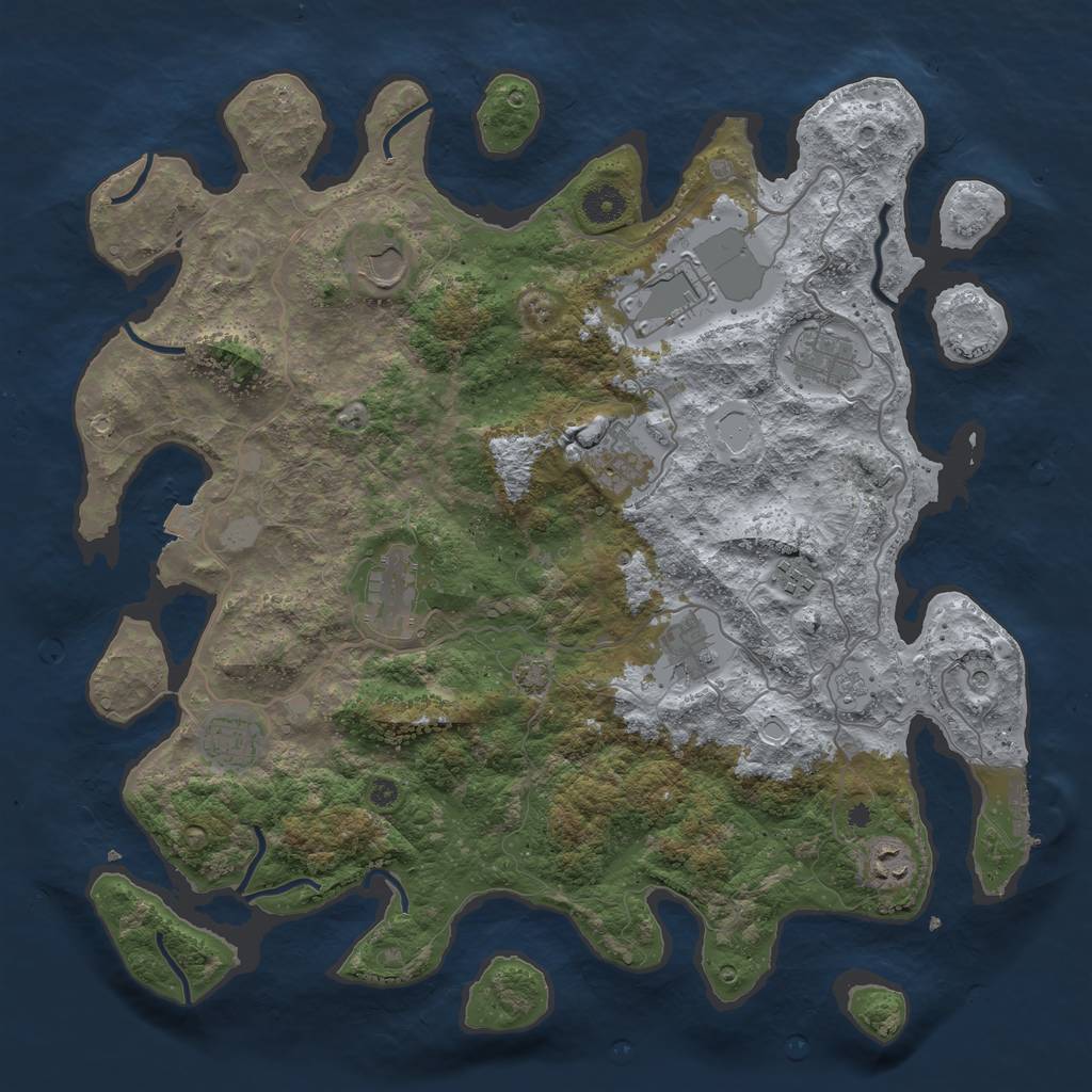 Rust Map: Procedural Map, Size: 4050, Seed: 1729057121, 16 Monuments
