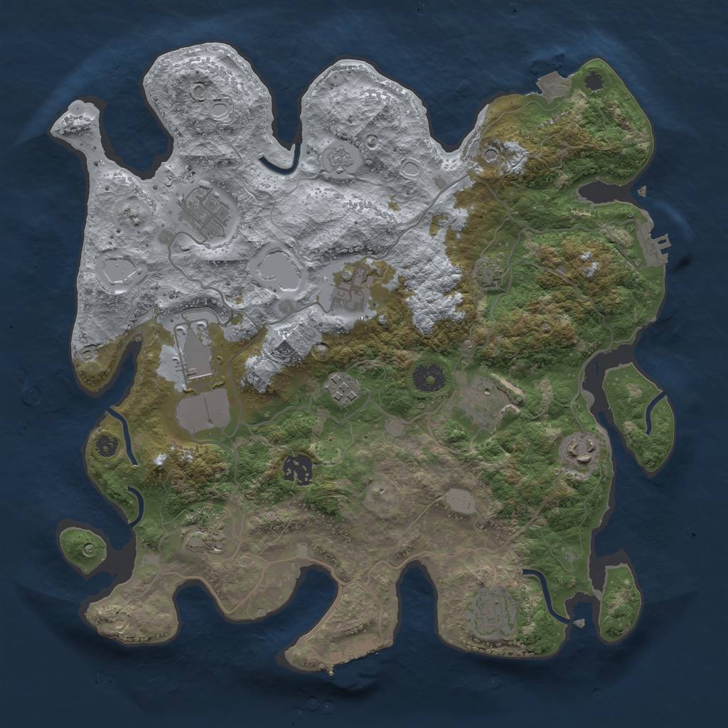 Rust Map: Procedural Map, Size: 3500, Seed: 1067139850, 17 Monuments