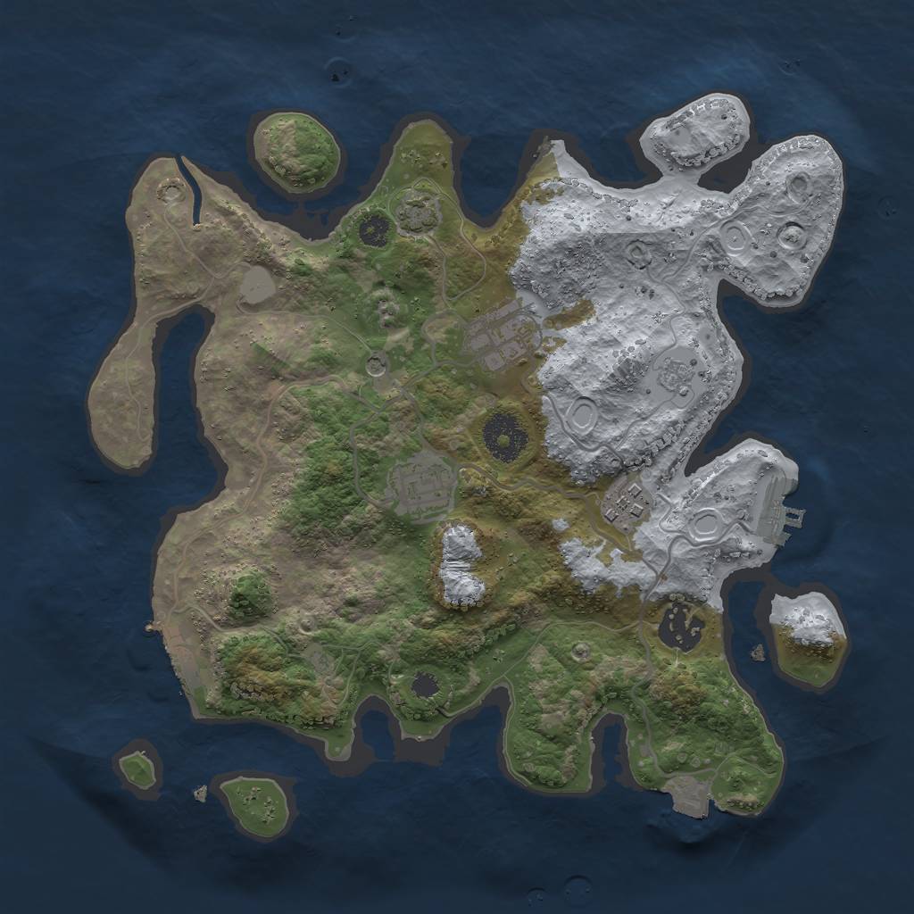 Rust Map: Procedural Map, Size: 3000, Seed: 54160434, 12 Monuments