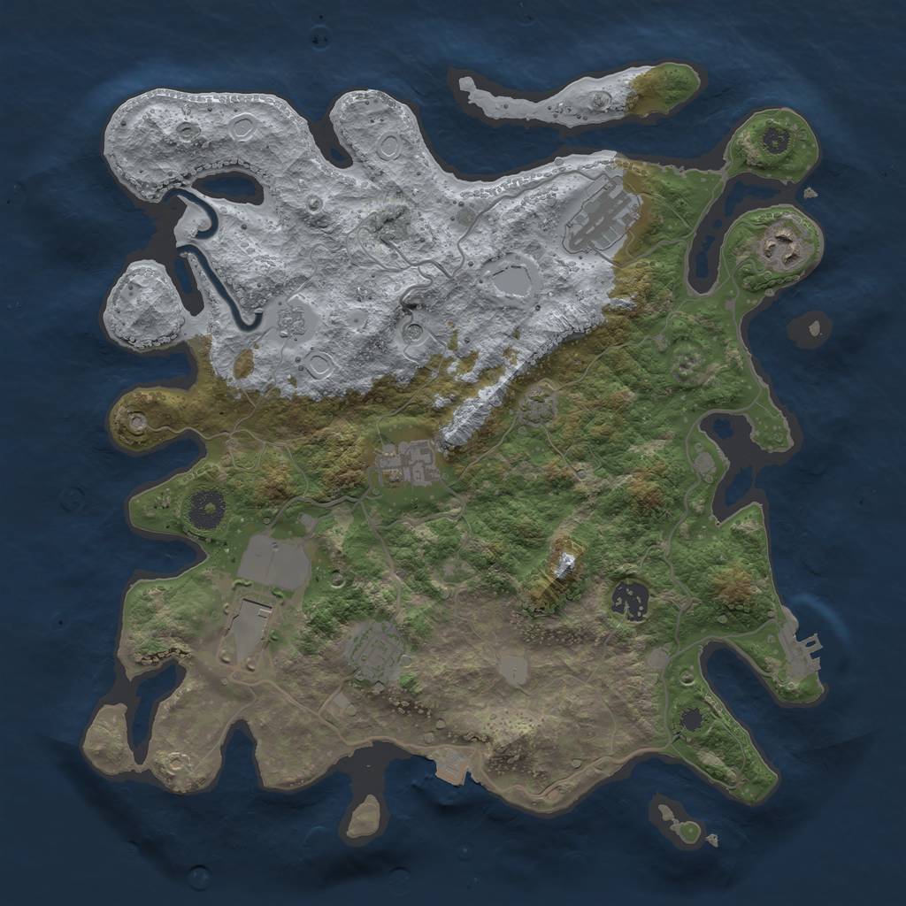 Rust Map: Procedural Map, Size: 3500, Seed: 343200931, 13 Monuments