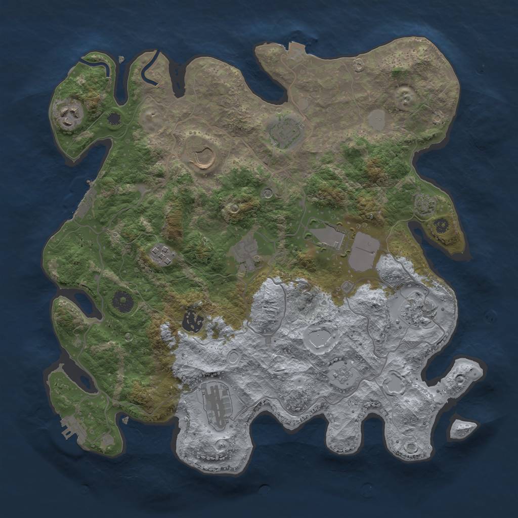 Rust Map: Procedural Map, Size: 3600, Seed: 1251048265, 17 Monuments