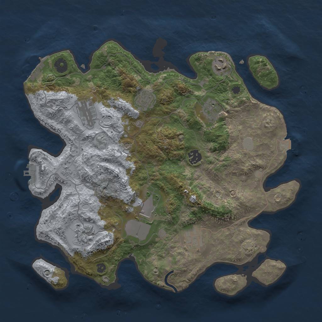 Rust Map: Procedural Map, Size: 3500, Seed: 735501336, 16 Monuments