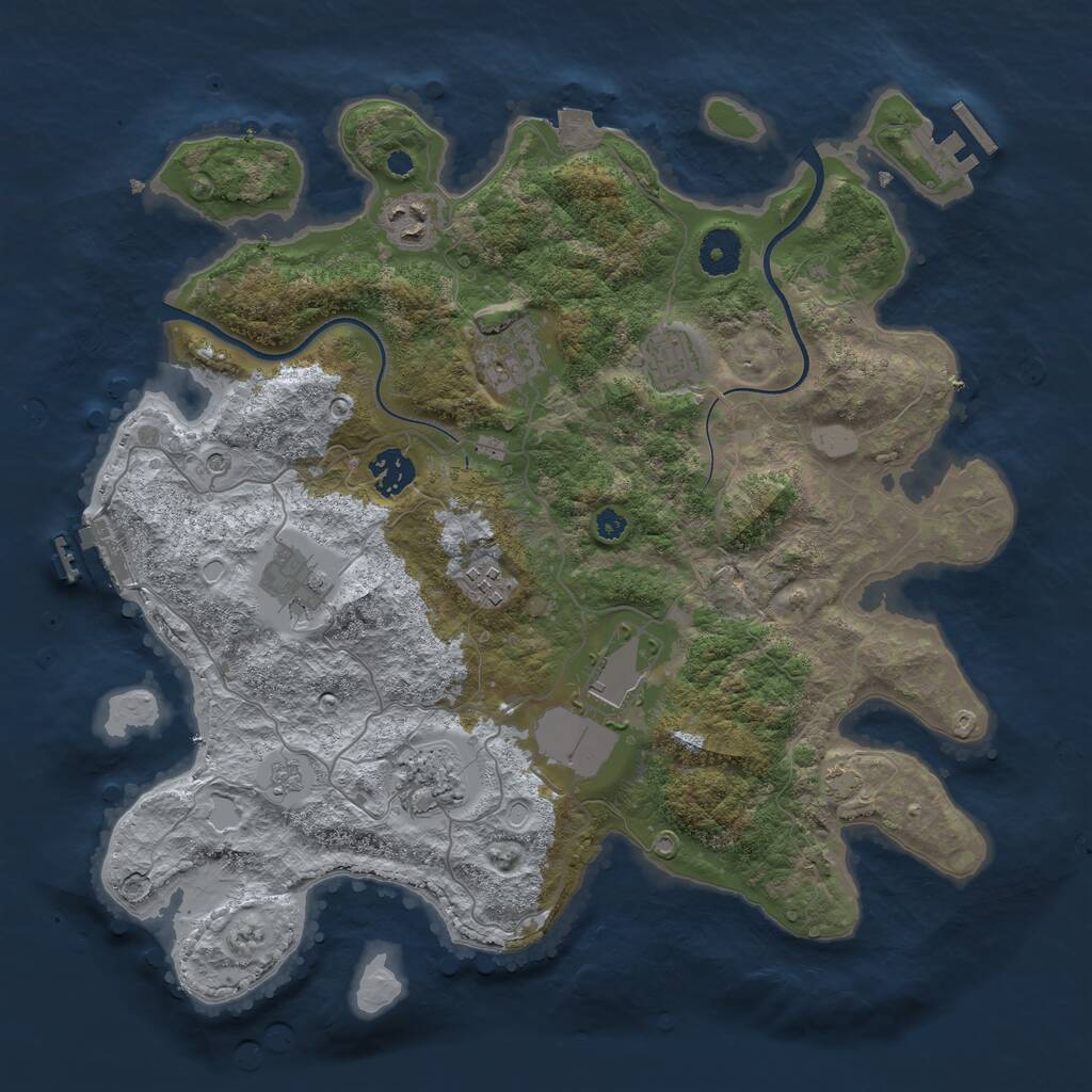 Rust Map: Procedural Map, Size: 3650, Seed: 1051875256, 14 Monuments