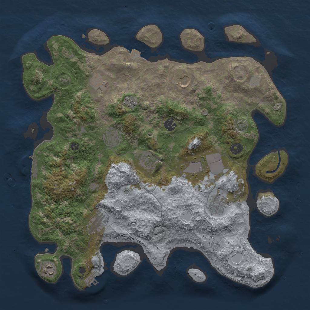 Rust Map: Procedural Map, Size: 3800, Seed: 499866163, 18 Monuments