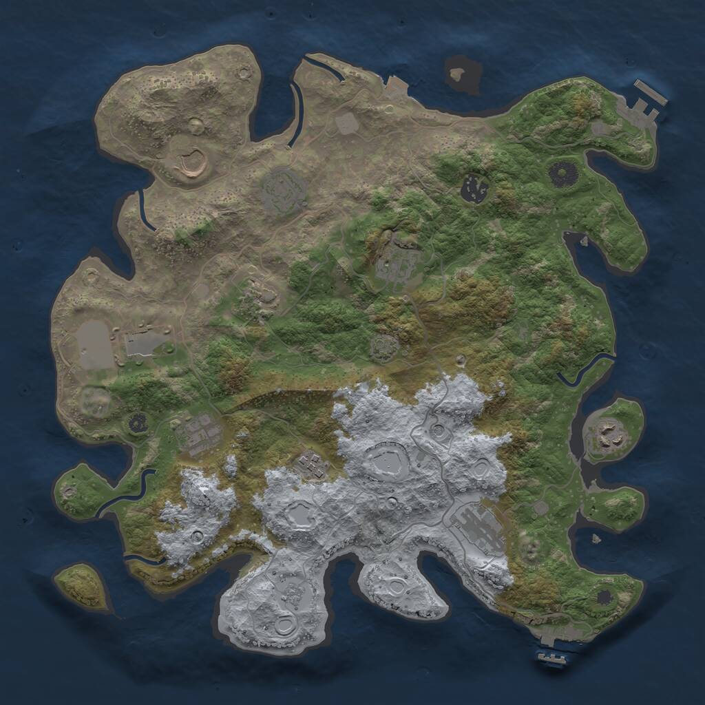 Rust Map: Procedural Map, Size: 3800, Seed: 991410559, 16 Monuments