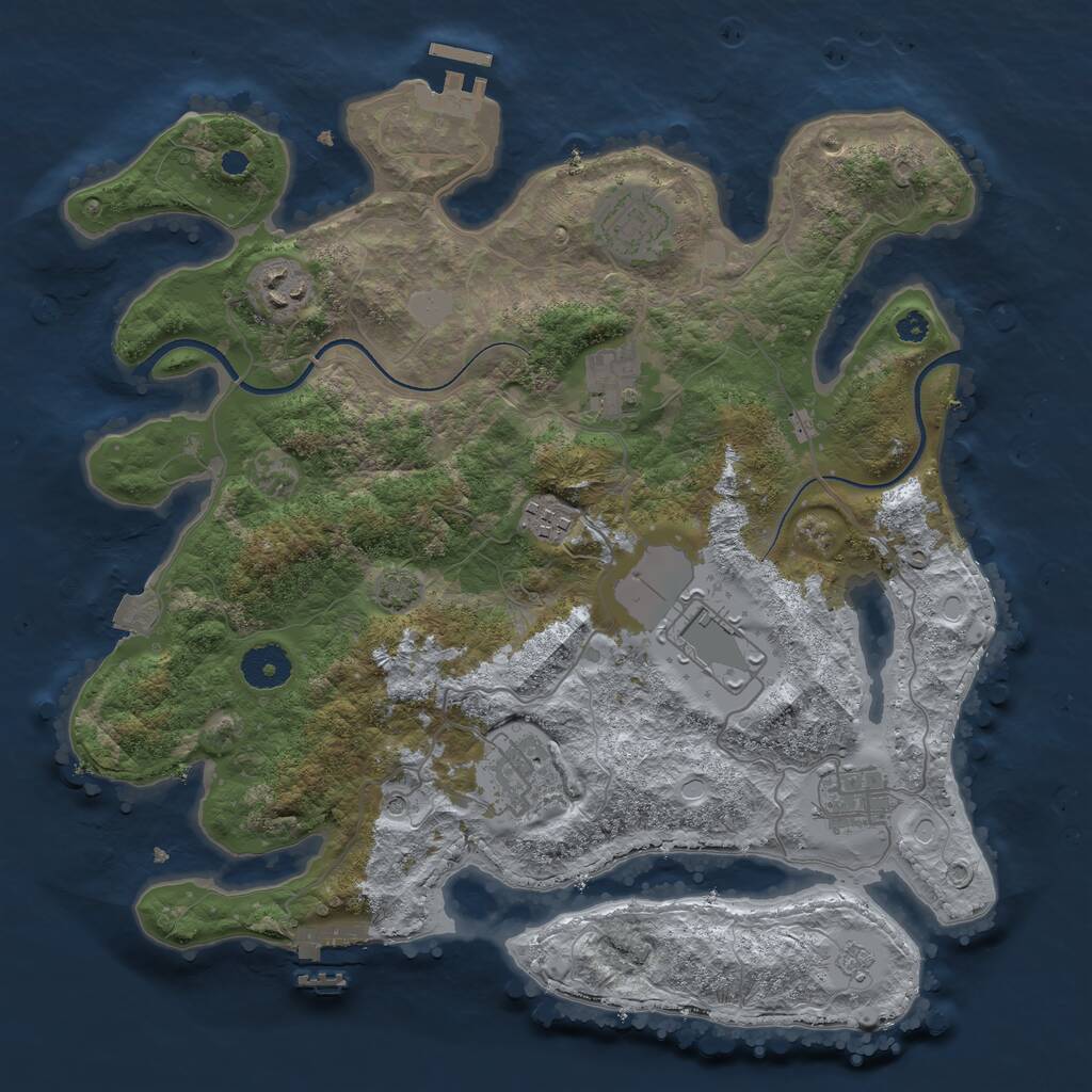 Rust Map: Procedural Map, Size: 3500, Seed: 155082143, 13 Monuments