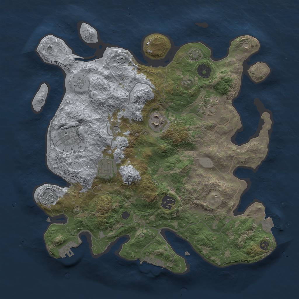 Rust Map: Procedural Map, Size: 3250, Seed: 1744001537, 14 Monuments