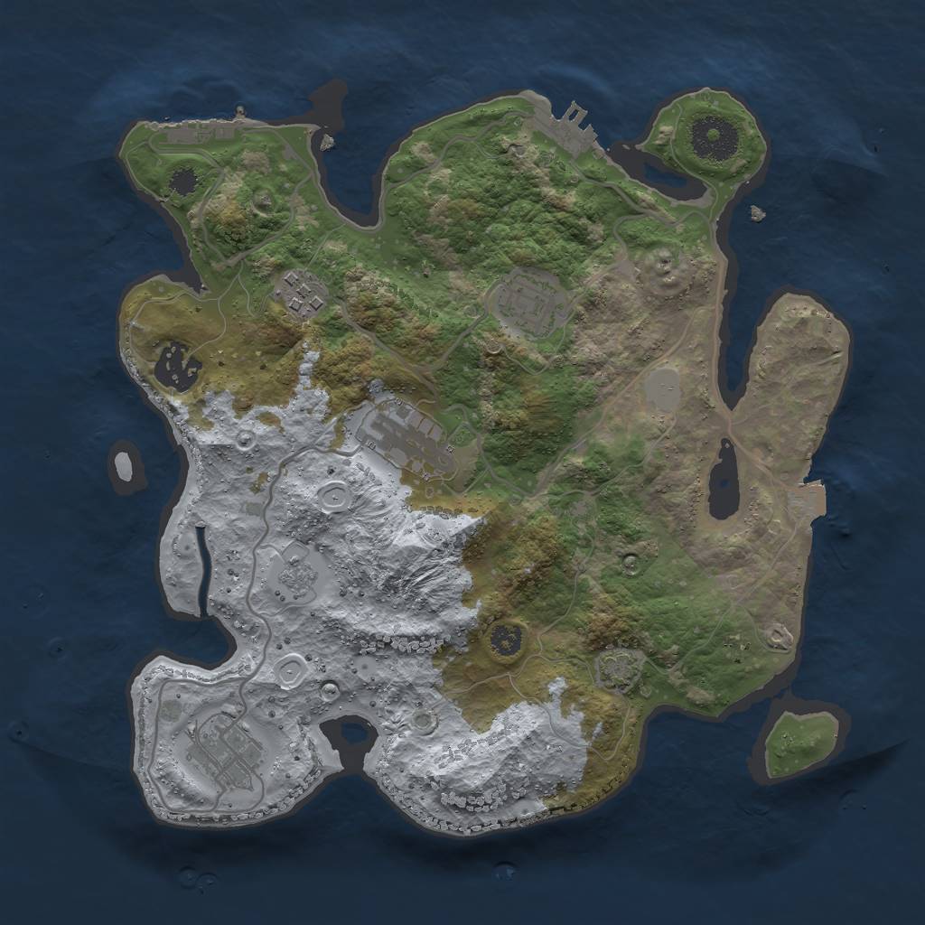 Rust Map: Procedural Map, Size: 3000, Seed: 728184860, 12 Monuments