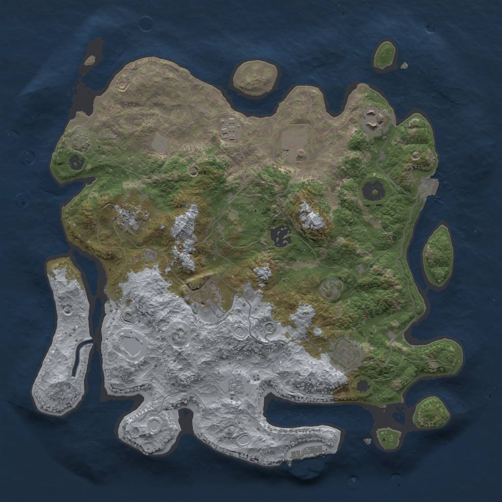 Rust Map: Procedural Map, Size: 3450, Seed: 80602859, 14 Monuments