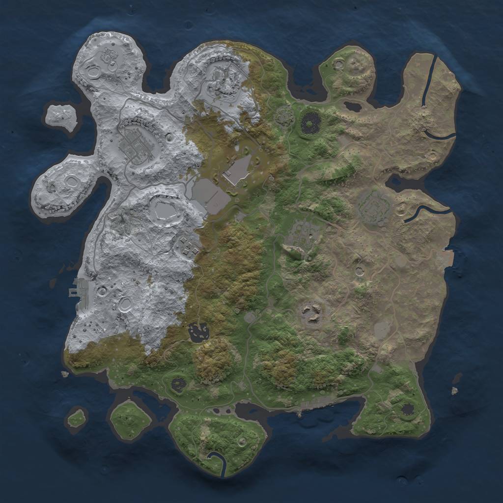 Rust Map: Procedural Map, Size: 3500, Seed: 38842636, 16 Monuments