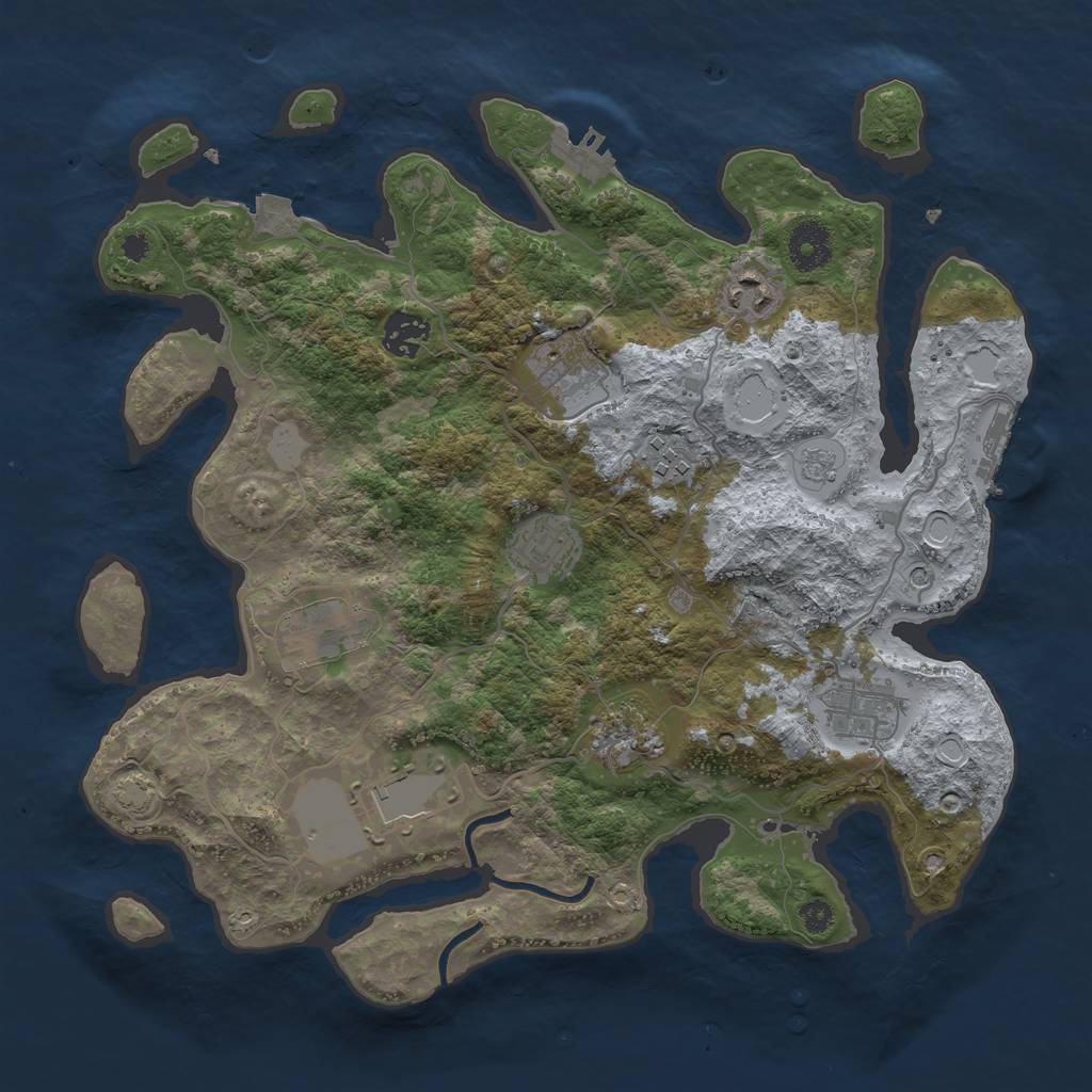 Rust Map: Procedural Map, Size: 3500, Seed: 1302646784, 17 Monuments