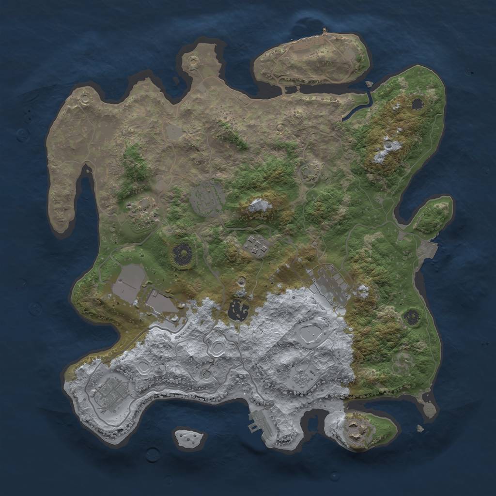 Rust Map: Procedural Map, Size: 3500, Seed: 683439425, 16 Monuments