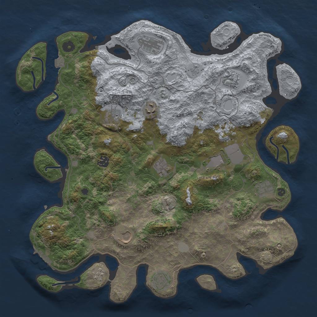 Rust Map: Procedural Map, Size: 4050, Seed: 2125868302, 18 Monuments