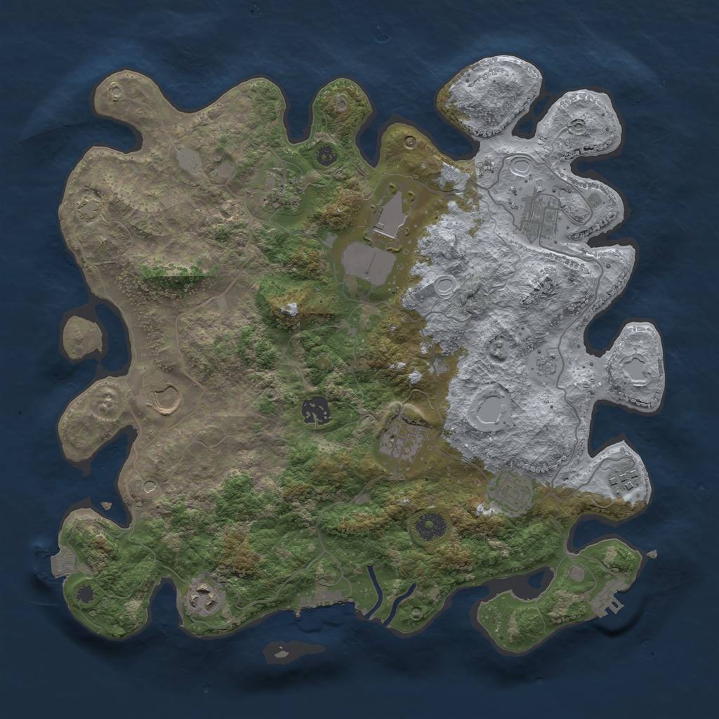 Rust Map: Procedural Map, Size: 3700, Seed: 2046201498, 17 Monuments