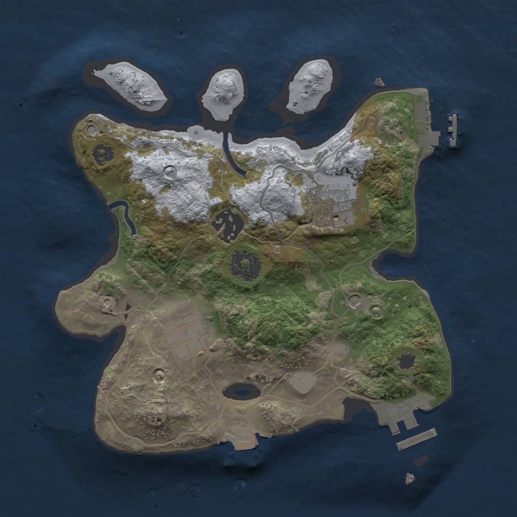 Rust Map: Procedural Map, Size: 2500, Seed: 1076839769, 9 Monuments