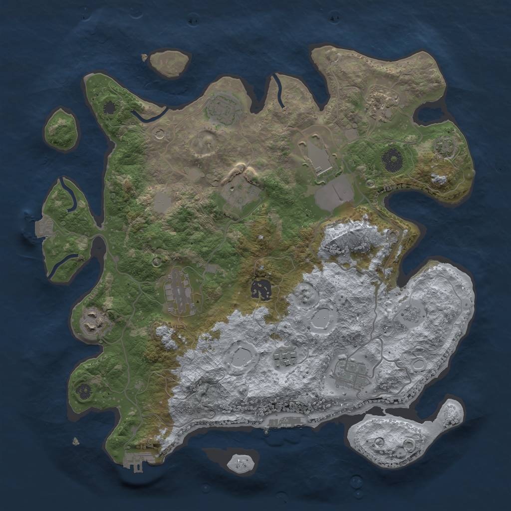 Rust Map: Procedural Map, Size: 3500, Seed: 33752887, 17 Monuments