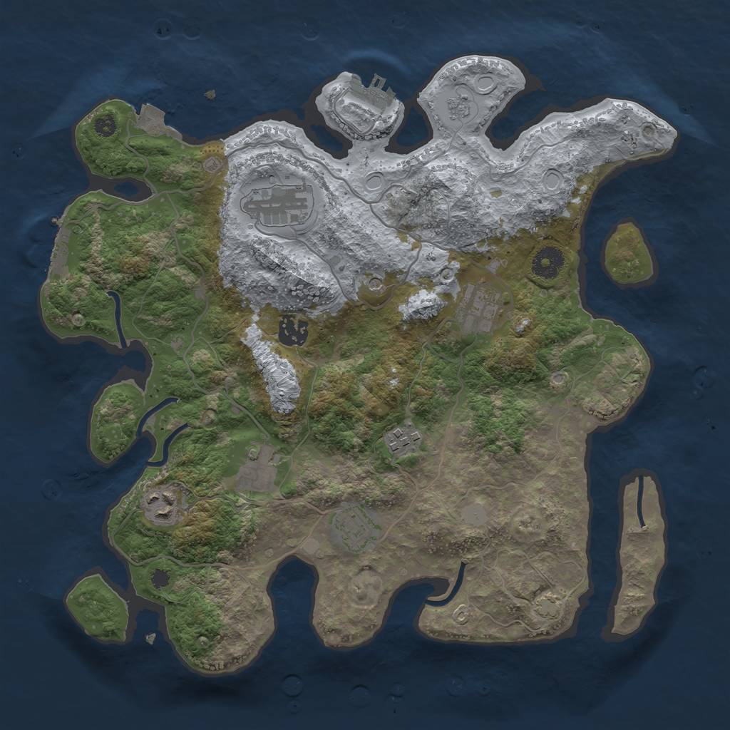 Rust Map: Procedural Map, Size: 3453, Seed: 1, 15 Monuments