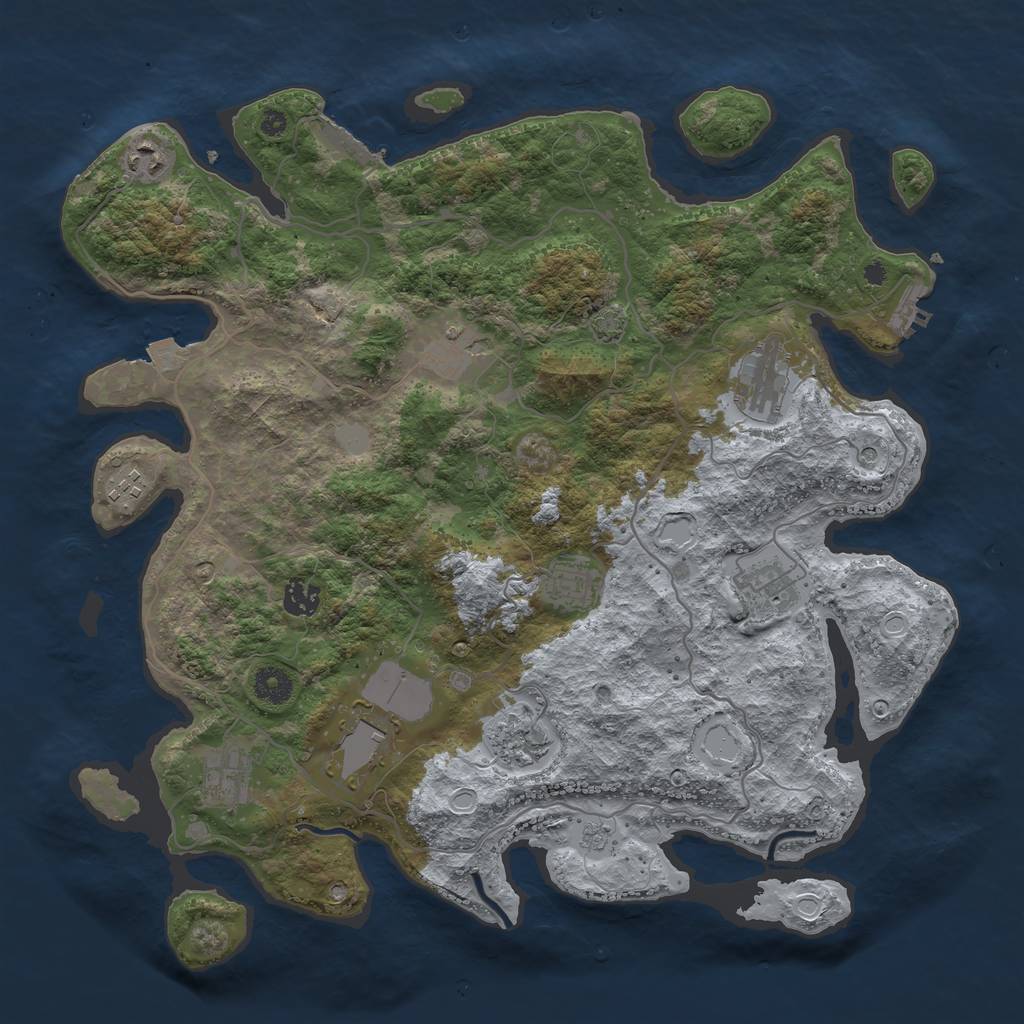 Rust Map: Procedural Map, Size: 4000, Seed: 2005841500, 18 Monuments