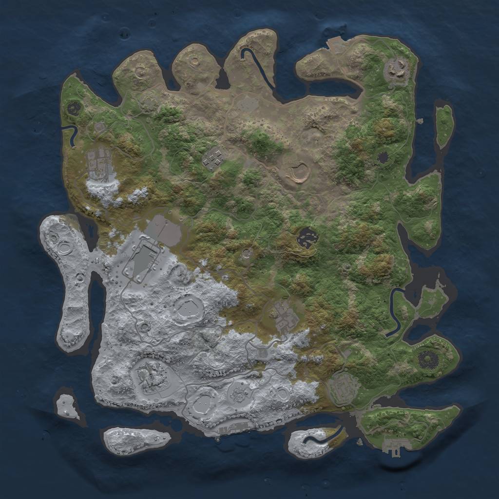 Rust Map: Procedural Map, Size: 3700, Seed: 1293809989, 17 Monuments