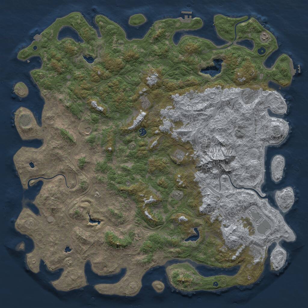 Rust Map: Procedural Map, Size: 6000, Seed: 80557585, 17 Monuments