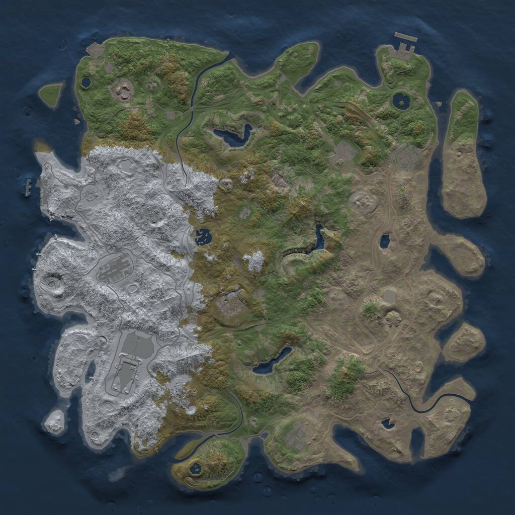 Rust Map: Procedural Map, Size: 4500, Seed: 1132664666, 16 Monuments