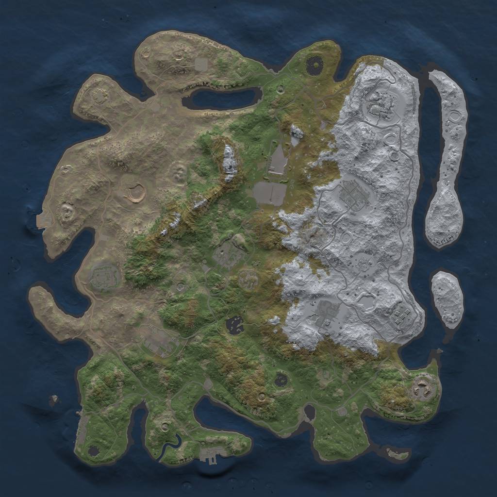 Rust Map: Procedural Map, Size: 4000, Seed: 1250844845, 19 Monuments