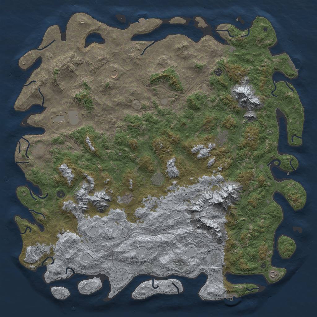 Rust Map: Procedural Map, Size: 6000, Seed: 728295740, 19 Monuments