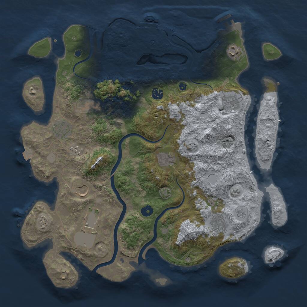 Rust Map: Procedural Map, Size: 3999, Seed: 83901, 16 Monuments
