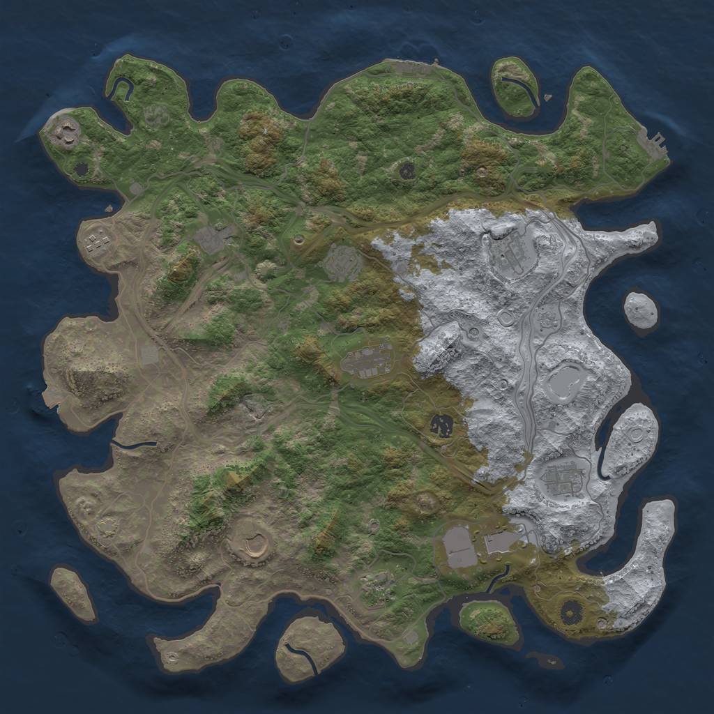 Rust Map: Procedural Map, Size: 4500, Seed: 1143931751, 19 Monuments