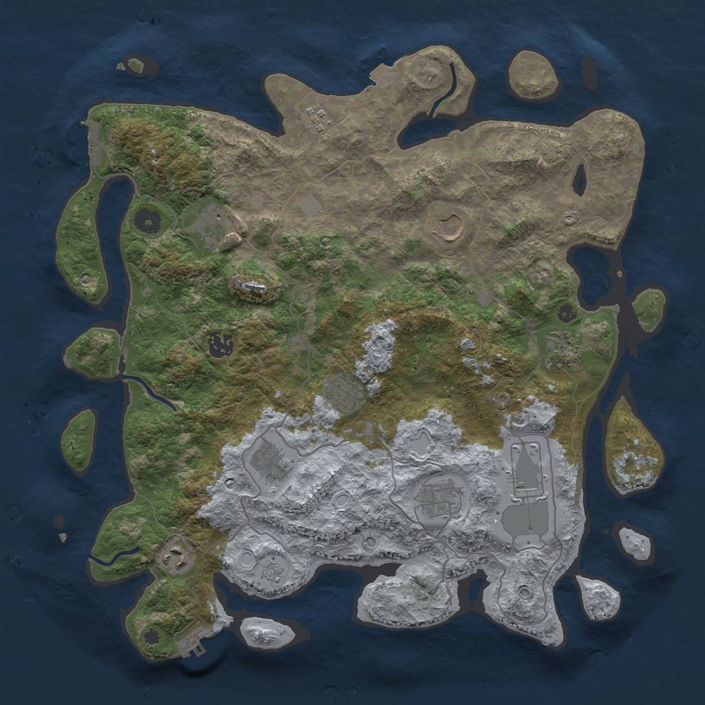 Rust Map: Procedural Map, Size: 4000, Seed: 1129224031, 18 Monuments