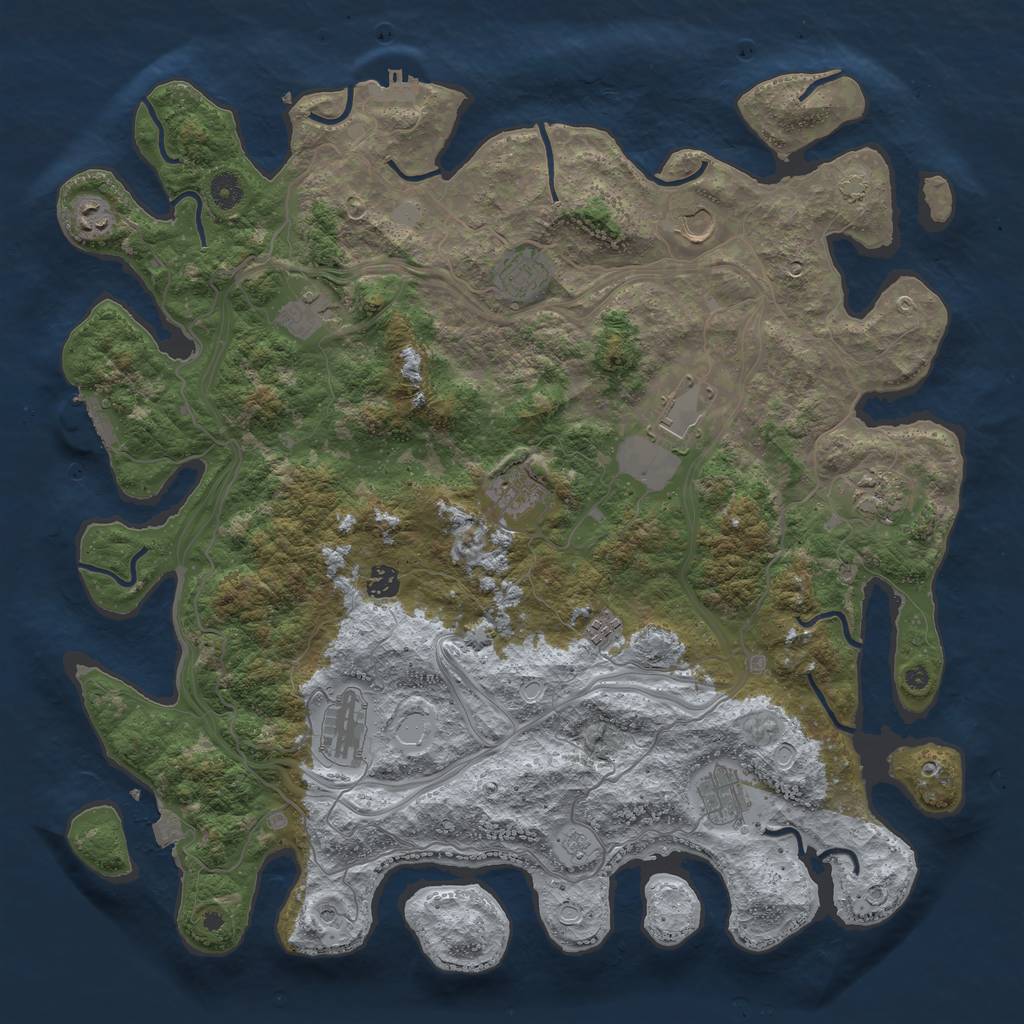 Rust Map: Procedural Map, Size: 4500, Seed: 1420083727, 19 Monuments