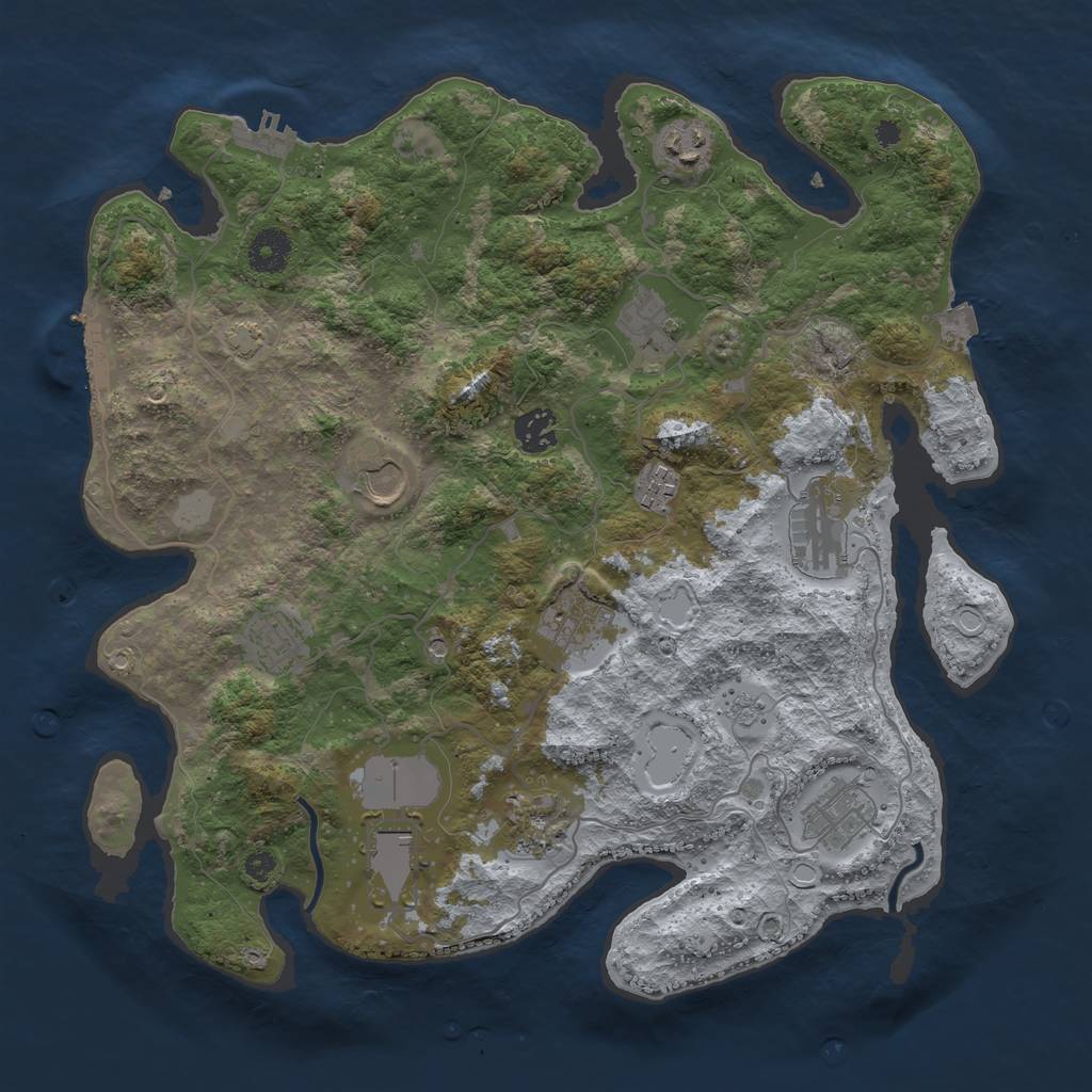 Rust Map: Procedural Map, Size: 3700, Seed: 279649295, 19 Monuments