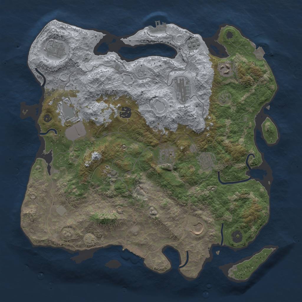 Rust Map: Procedural Map, Size: 3800, Seed: 2074735405, 18 Monuments